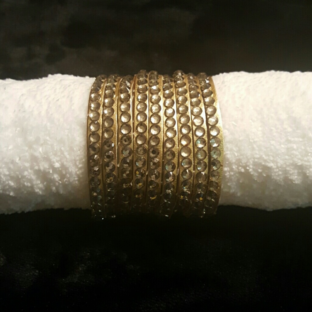 Metallic rhinestone studded adjustable snap cuff